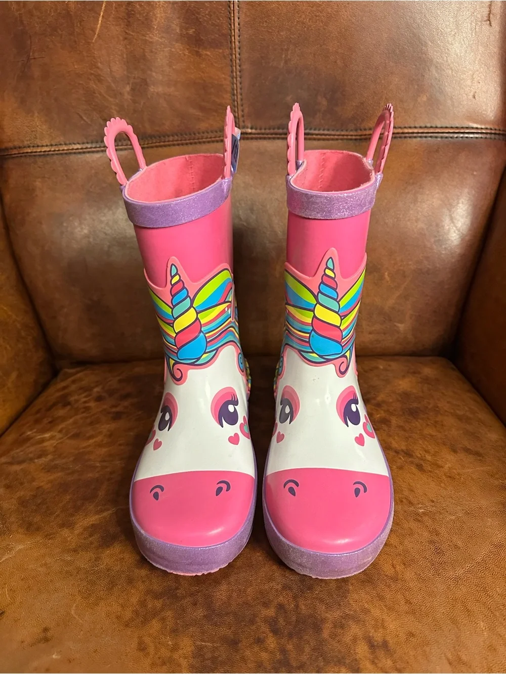 Kids Pink Unicorn Rain & Snow Boots - Waterproof Unicorn Graphic Size 13/1